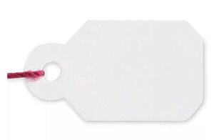 Jewelry Merchandise Tags - 3⁄8 x 13⁄16", Prestrung, Magenta String, ULINE S-8574